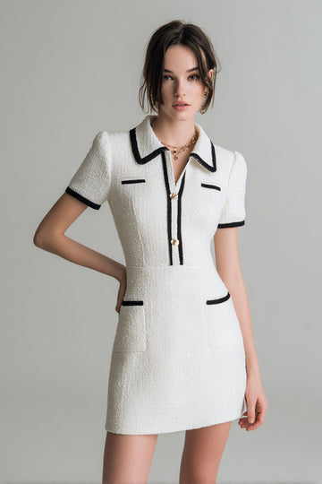 White A Line Short Sleeve Mini Dress